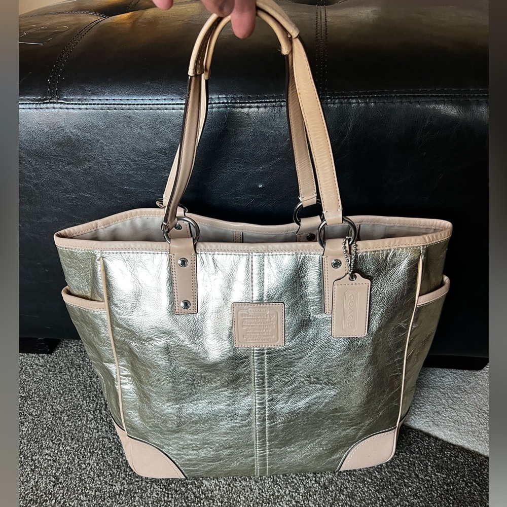 Coach Metro Gold Metallic Leather Large Tote Purse
